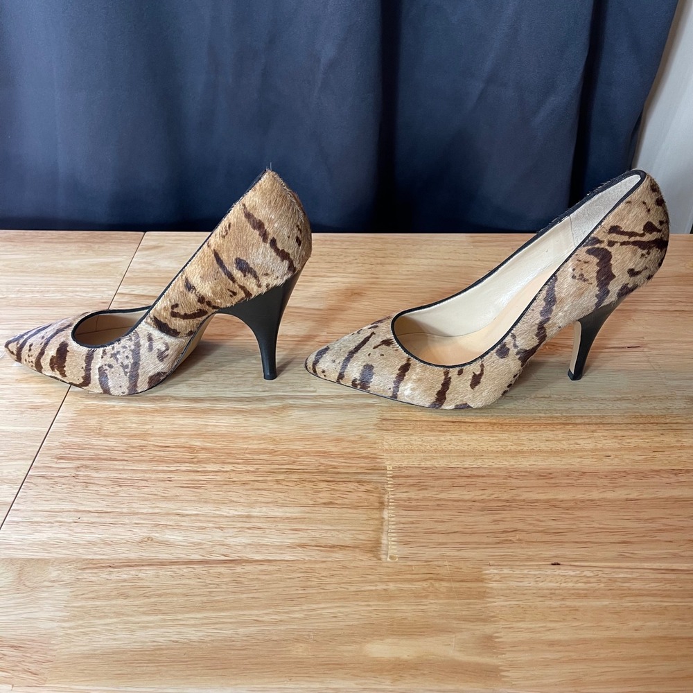 Talbots Womens 10W Animal Print Calf Hair Pointed Toe Pumps Brown Stiletto Heels - Picture 4 of 9